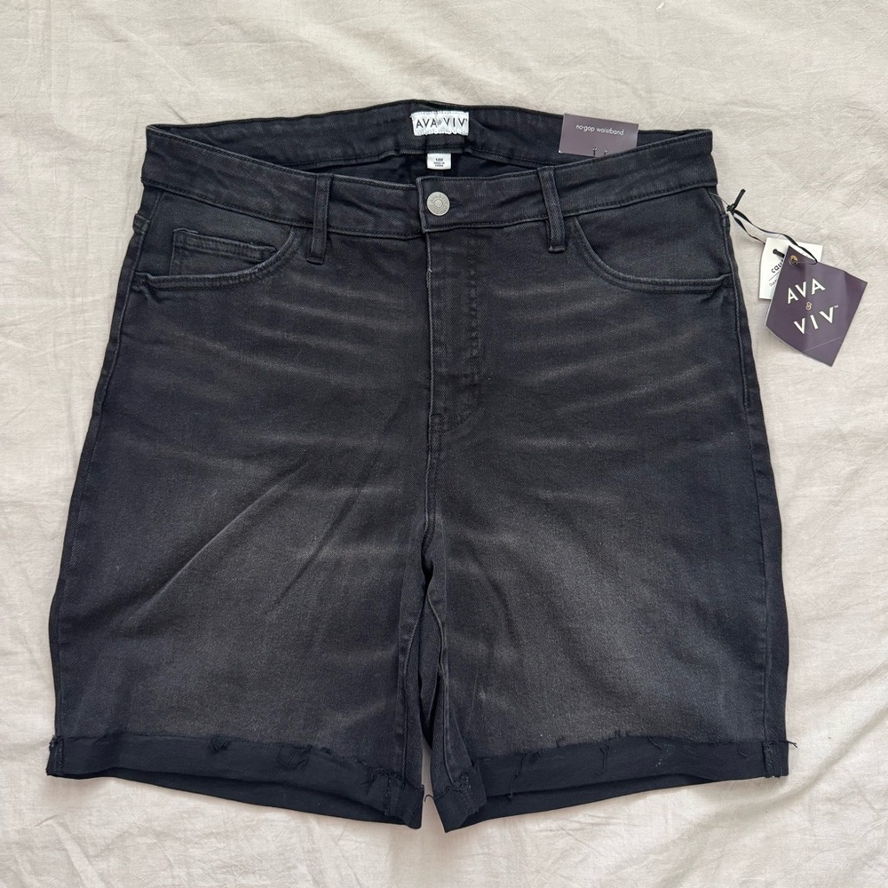 Women's High-Rise Black Shorts Stretchy Denim - Ava & Viv
